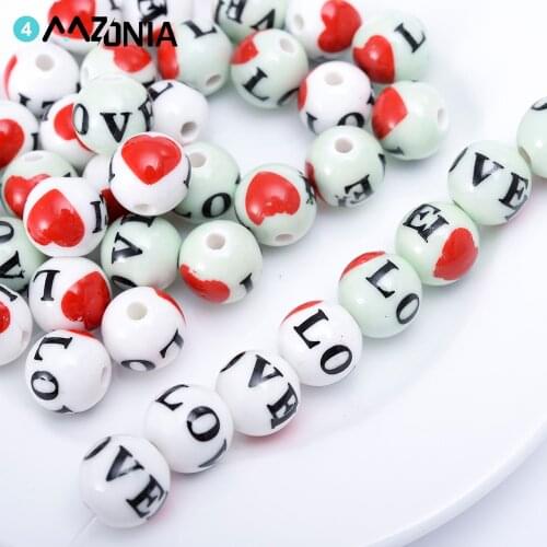 Diy Love Heart Pattern Ceramic Beads 12mm Porcelain Round Hole Beads For DIY Craft Bracelet Jewelry Making Accessories Wholesale