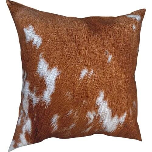 Brown Calf Cowhide Pillowcase Decoration Cow Animal Fur Leather Cushion Cover Throw Pillow for Car Double-sided Printing