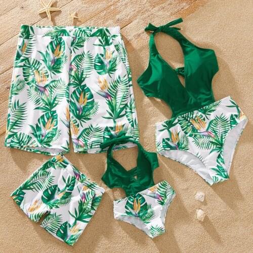PatPat New Summer Family Look Back Cross Straps Floral Print Stitching One-piece Matching Swimsuits