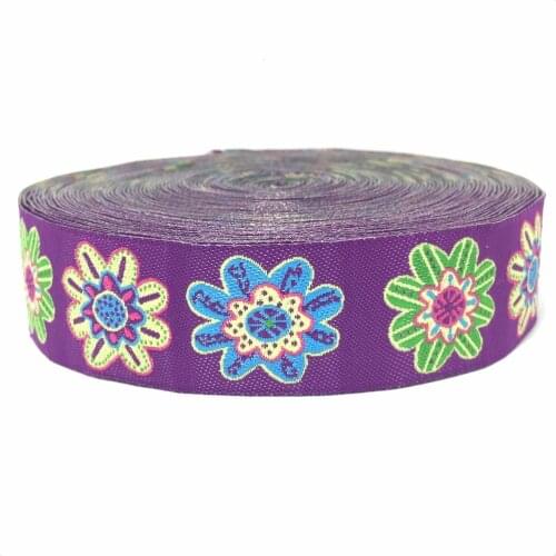 HOT!!! NEW wholesale 5/8'' 7/8" 22MM 16MM Wide Green and blue flowers Woven Jacquard Ribbon dog chain accessories 10yards/lot