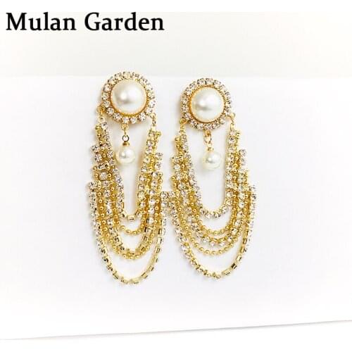 M&G New Fashion Zircon Gold Color Chain Wedding Earrings Pearl Pendant Silver Color Needle Dangle Earrings Jewelry Accessories