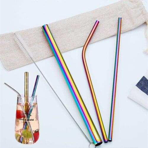 Reusable Straw Boba Tea Wine Bubble Tea Metal Straw Eco Friendly Products Stainless SteelStraws Cleaning Brush Bar Accessories