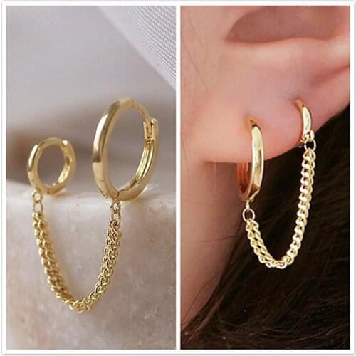 Fashion 1Pcs Golden/Silver Dangle Earrings Two Hole Piercing Luxurious Simple Drop Chain Earrings For Women Girls Party Jewelry