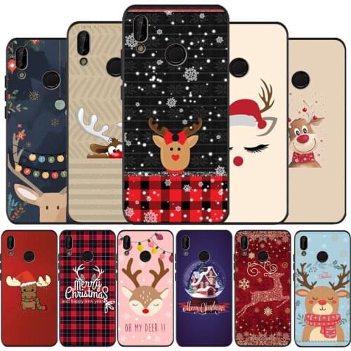 Cartoon Merry Christmas Black Silicone Soft Phone Case For Huawei 40 30 20 10 9 Lite Pro P smart 2019 Y6 Y6 Prime2019 Y9 2018
