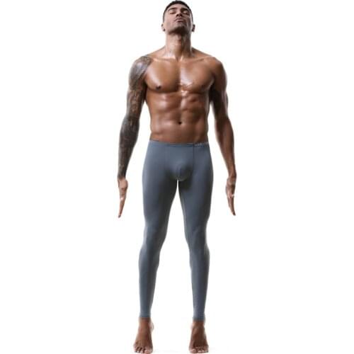 Mens Leggings Tight Stretch Ice Silk U Convex Sexy Autumn Pants Semi-transparent Home Pants Mens Underwear