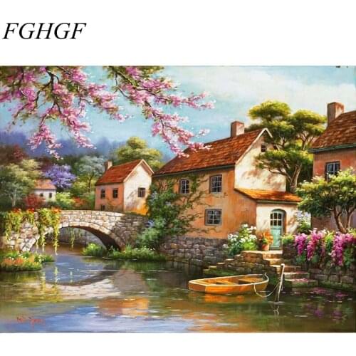 FGHGF Frameless Beautiful Building Landscape DIY Painting By Numbers Modern Wall Art Canvas Painting Unique Gift For Living Room