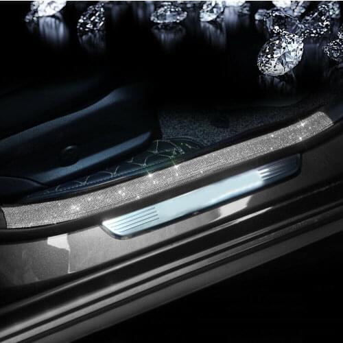 Car Door Sticker Sill Plate Bling Rhinestone Protection Sticker DIY Paste Protector Strip Anti Scratch Tape Film Car Accessorie