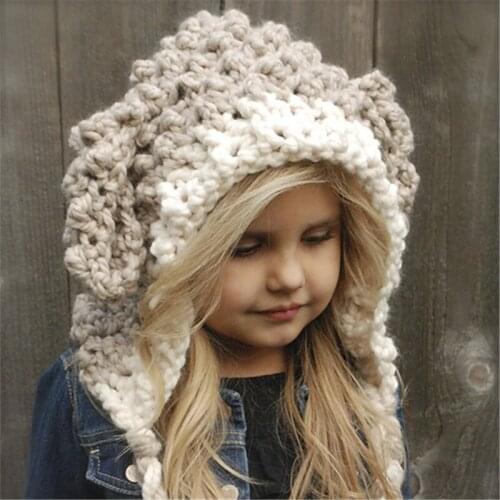 New fashion Innovative cartoon rabbit childrens coarse wool hat autumn and winter warm knit hat comfortable cute baby soft hat