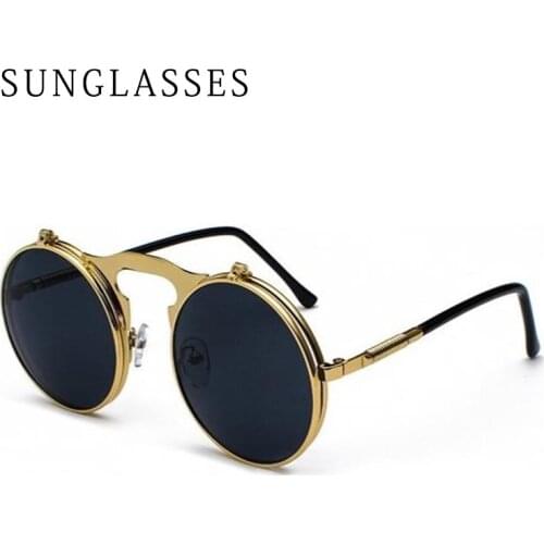 Retro Round Metal Frame Polarized Sunglasses Ladies And Men Steampunk Anti-Ultraviolet Flip Glasses Oculos Dsol Redondo