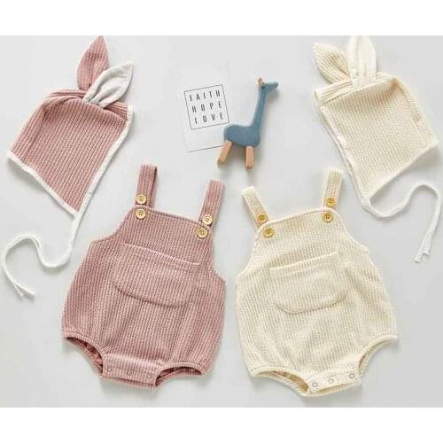 Infant Clothing Baby Girls Clothes Set Cotton Solid Color Newborn Baby Boys Suspenders Bodysuits +Hats Outfits Suit Baby Costume