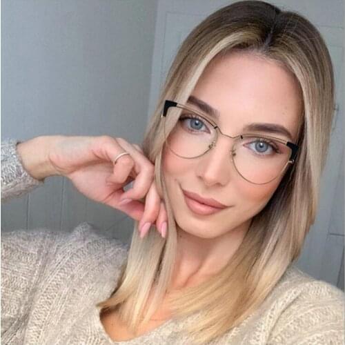 2021 Fashion Small Cat Eye Anti-blue Glasses Frame Women Vintage Metal Transparent Eyeglasses Frames For Female Oculos Feminino