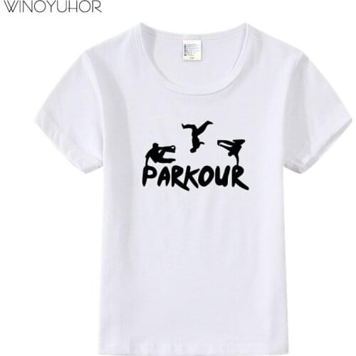 Born To Jump Parkour Print T Shirt Children Summer Short Sleeve Tops Cotton Kids Boys Girls Casual O-Neck T-shirt
