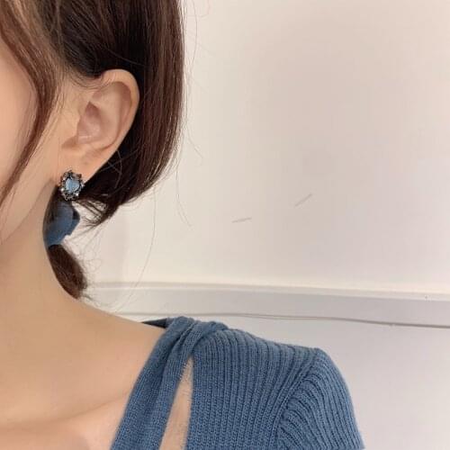 Luxury Haze Blue Crystal Heart-shaped Temperament Alloy Earrings Ladies Jewelry Accessories Friends Family Gifts Party Birthday