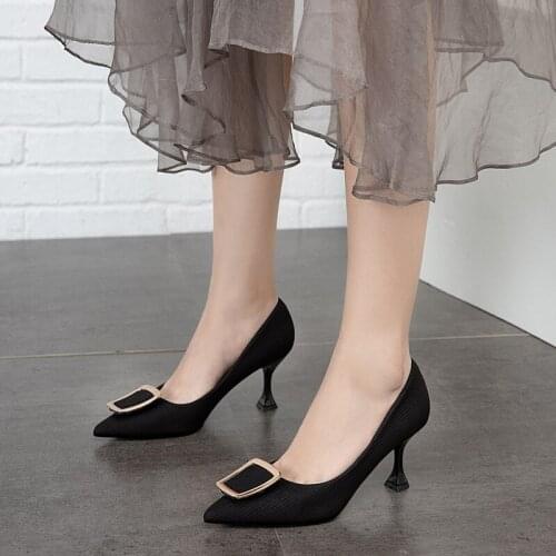 New spring autumn fashion lady singles shoes solid color light metal decoration elegant daily female high-heeled shoes U22-71