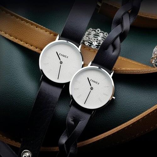 2020 Ladies gift ultrathin case watch Enmex simple design steel brief face Hand woven quartz fashion wristwatch