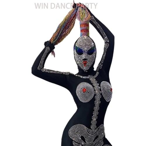 Skeleton Pattern Cosplay For Women jumpsuit Rhinstone Zentai Erotic Leotard Costumes Bodysuit Catsuit