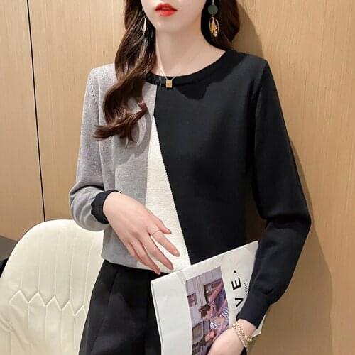 Sweater Women 2021 Winter New Geometric Stitching Color Thick Knitting Pullover Casual Ladies Sweater Hembra Femenino