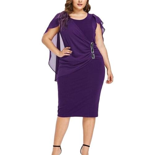 Summer Dresses Women Solid Color O Neck Sleeveless Chiffon Asymmetrical Tippet Plus Size Dress Asymmetrical Tippet Women Dress