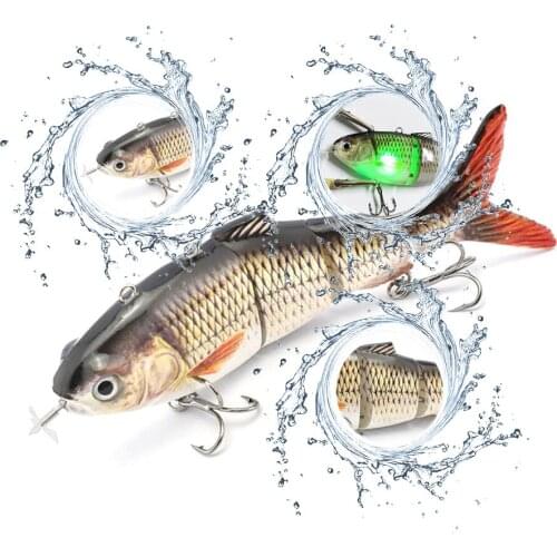 1pcs Electric Fishing Lures Automatic USB Rechargeable Fake Baits Animated 4 Segments Wobbler Swimbait Artificial Fishing Lures