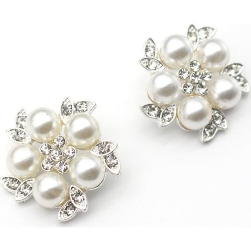 10Pcs 24MM Metal Rhinestone Pearl With Buckle Handmade Sewing DIY Buttons for Clothing Wedding Jewelry Decortion Accessories