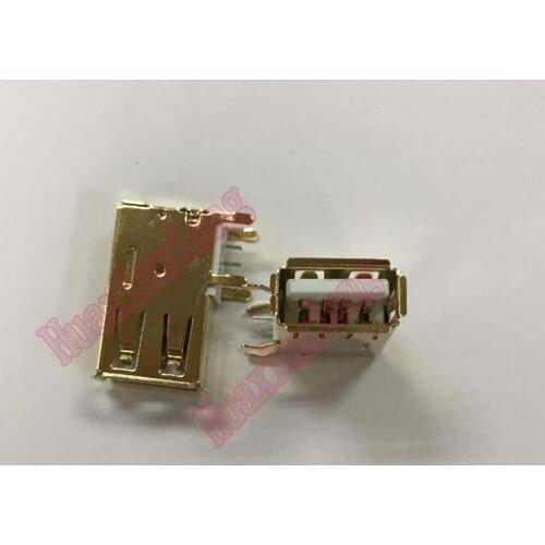 100PCS/Lot USB-A Female Jack Connector Side 90 Degree Long USB D Type Gold Plated