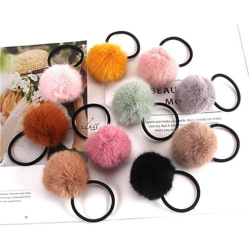 2PCS Korean Handmade Solid Plush Ball Hair Loop Elastic Rope Cartoon Children Adult Girls Hair Rope Headdress Hair Accessories