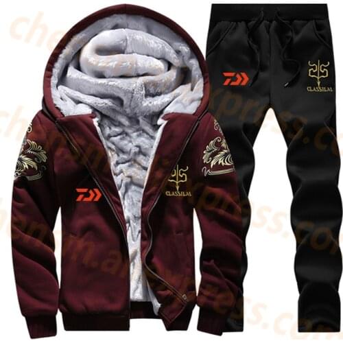 2020 DAIWA Fleece Fishing Clothing Set Spring Autumn Outdoor Sport Camouflage Hiking Fishing Shirt And Pants Men Fishing Jacket
