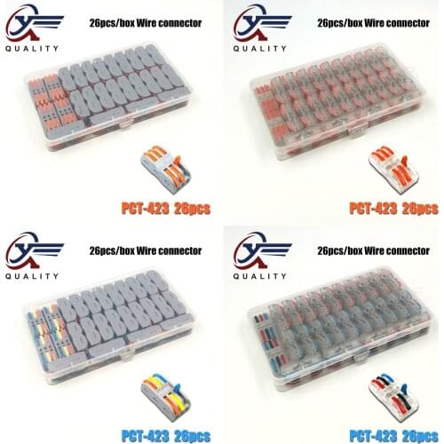 26pcs/box wire connector set box universal compact terminal block lighting wire connector for 3 room hybrid quick connector