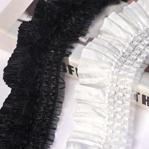 5 Yards Soft Chiffon Lace Pleated Mesh Elastic Ribbon Ruffled Lace Trim Collar Cuffs DIY Sewing Decor Custom Design