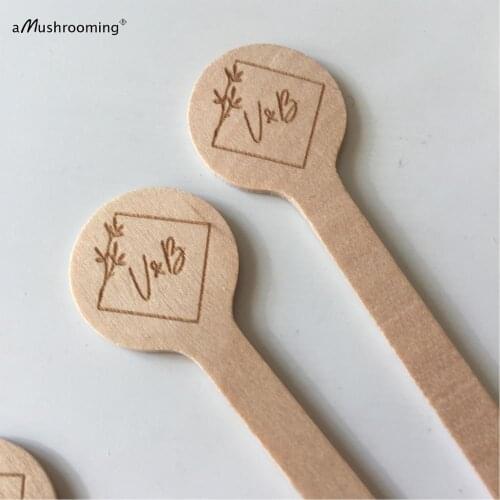 50pcs Custom Engraved Disposable Wedding Stirrers with Initials Buffet Table Appetizer Marker Engagement Swizzle Cocktail Sticks
