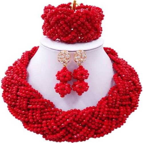 ACZUV Red African Beads Jewelry Set 12C-002