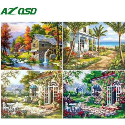 AZQSD DIY Paint By Numbers House On Canvas Paint Home Decor Frameless Landscape Oil Painting By Numbers Handpainted Gift