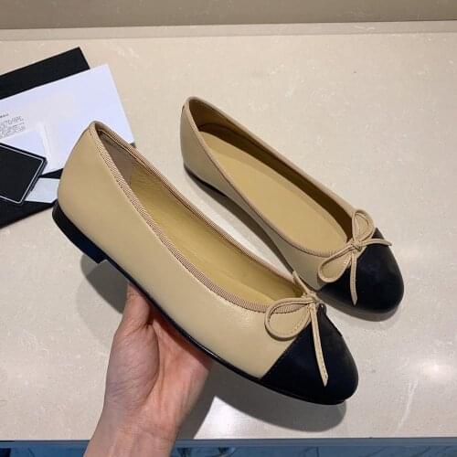 Queepace Luxury Brands Butterfly-Knot Bowtie Casual Shoes Ballet Flats 42 Womens Shoes Comfort Round Toe Leather Womens Flats