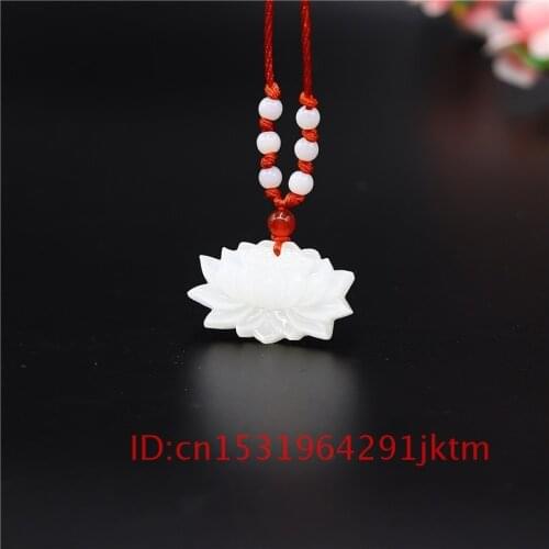 White Jade Lotus Pendant Necklace Fashion Carved Chinese Jewelry Charm Jade Gifts for Amulet Women Natural Men