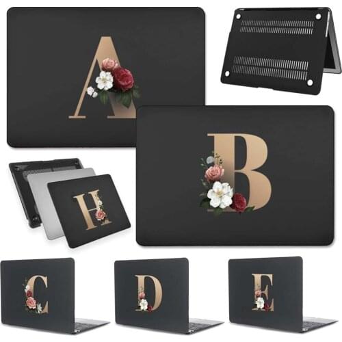 For Apple Macbook Air 13 A2337 M1 A2179 A1932 Touch ID&Air 11 A1370 A1465 Laptop Case Floral Gold Initial Name Hard Shell