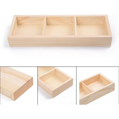 3Grids Wooden Plant Fleshy Flower Pot Box Tray Garden Containers Wooden Boxes Flower Pot 23.5*8.5*3cm