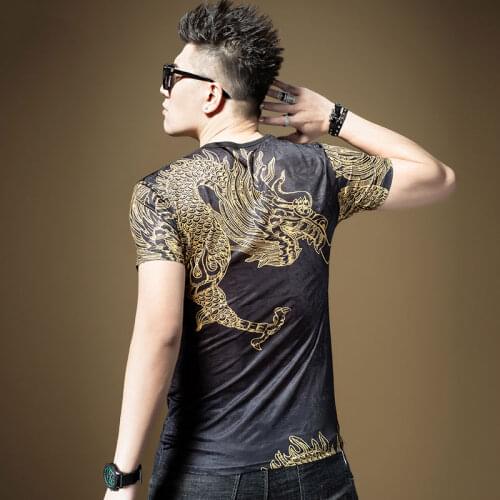 Mens T-Shirt Tops Printed Dragon Pullover Short Sleeve Basic Tee O-neck Ice Silk Summer Wear