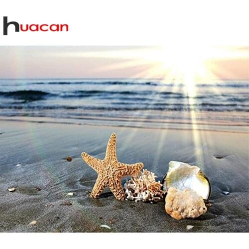 Huacan Diy Diamond Painting Beach Shell Full Square/round Mosaic Embroidery Seaside Sunset Conch Scenery Home Decor