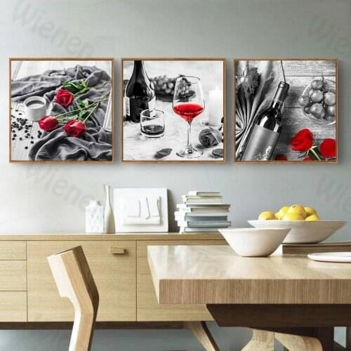 Canvas Painting Wine Rose Red Style Poster Home Decor Wall Art Nordic Retro Art Square Poster Living Room Decor Dining Room Deco