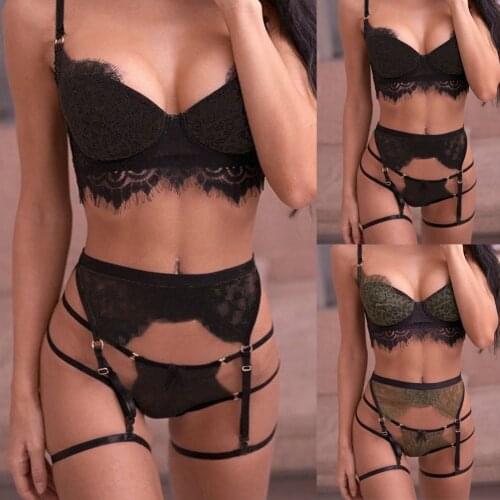 New Women Sexy Lingerie Lace Babydoll Open Bra Set Transparent Lingerie Set G-String Underwear Nightwear Bra & Brief Sets