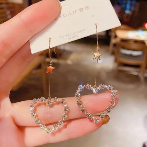 Korean Earrings Fashion Jewelry Rhinestone Love Long Rod Ear Hook Pendientes Earrings For Women Stud Earrings Wholesale