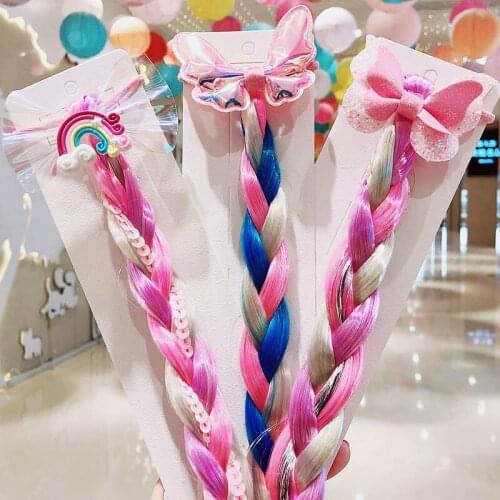 Colorful Wig Hair Ropes Girls Elastic Hair Bands Hair Accessories Bowknot Unicorn Rainbow Braid Ponytail Holder Rubber Bands