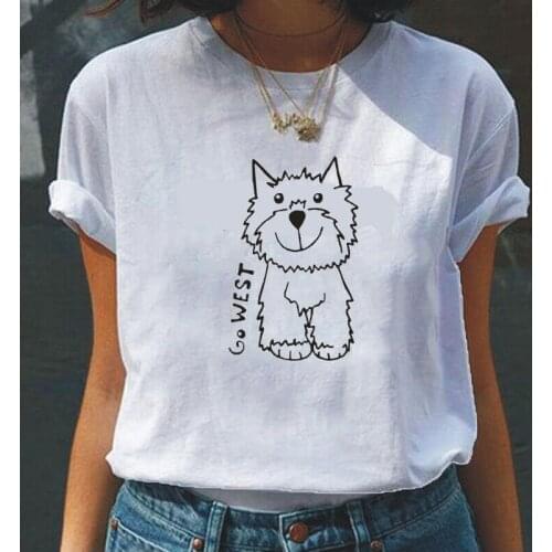 Summer Short Sleeve Harajuku Tee Shirt Femme Westie Terrier Dog Lovers Funny T Shirt Women Tops Casual Plus Size Camiseta Mujer