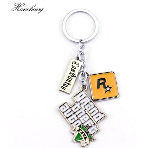 Hot Sale Game PS4 Theme Keyring GTA 5 Grand Theft Auto Letter Keychain Metal Enamel Keyring Gifts For Men Women