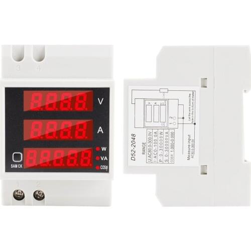 Multi-functional Digital Din Rail Current Voltage Power Ammeter Voltmeter Display Meter AC 80-300V / 100A