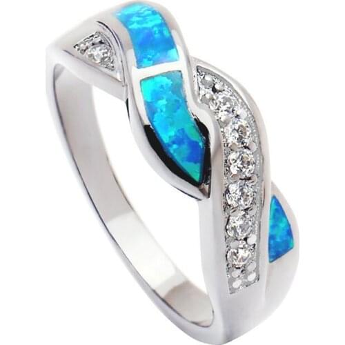Fashion silver plated opal jewelry New engagement finger rings for women Wedding Gift Distribution blue stone setting size 6-11