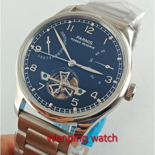 Parnis 43mm stainless Steel Strap Power Reserve Asia 2505 Automatic Mens Watch W2642
