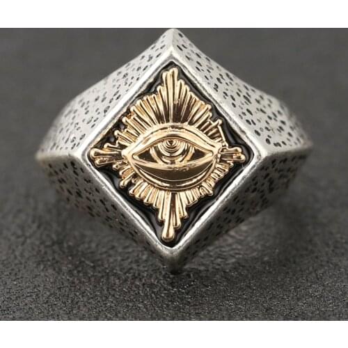 Eye of Providence Ring All Seeing Eye Egyptian Mythology Apollo Square Statement Vintage Gold Silver Color Jewelry Men Wholesale