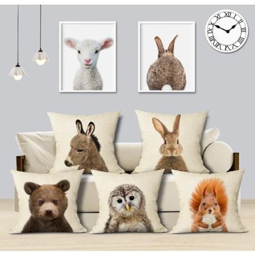 Cute Baby Animals Cushion Cover Home Decor Bunny Donkey Fox Decorative Pillows Linen Pillow Case Baby Room Decoration