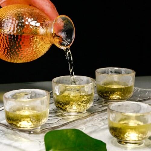 2020 New Japanese-style Hammer Pattern Transparent Glass Sake Pot Set Crystal Creative Handmade Wine Set Flagon & Cups 5pcs/set